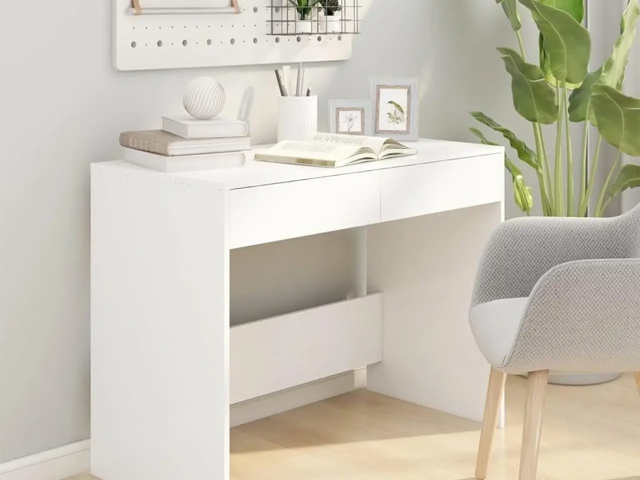 Billede 3 - Skrivebord 101x50x76,5 cm konstrueret træ hvid