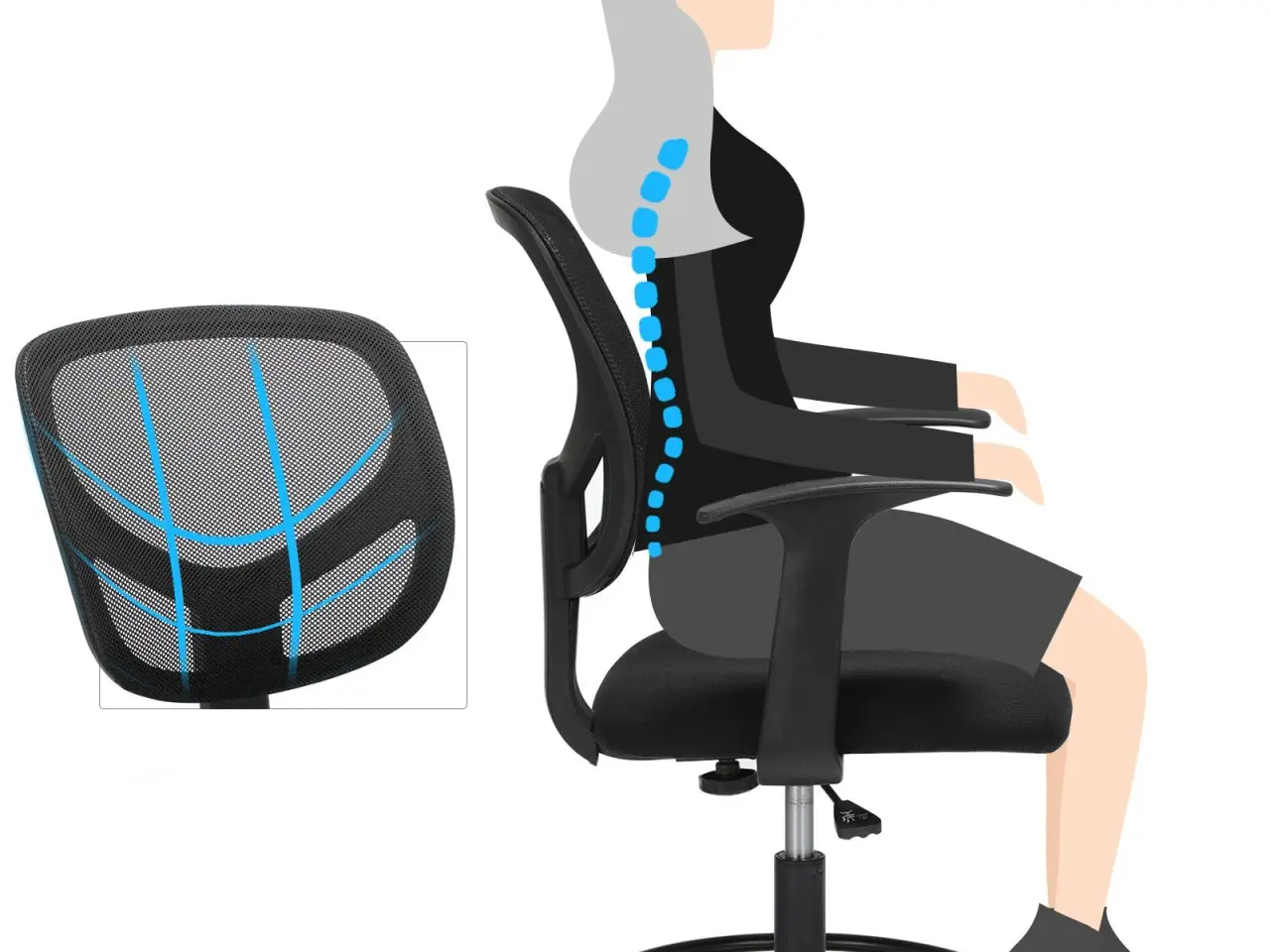 Billede 4 - Kontorstol med fodring ergonomisk høj arbejdsstol, 55-75 cm, sort