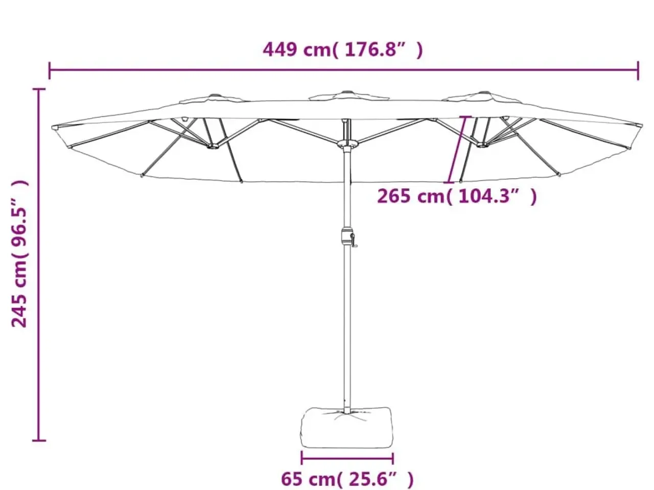 Billede 8 - Parasol m. dobbelt parasoldug 449x265 cm sandhvid