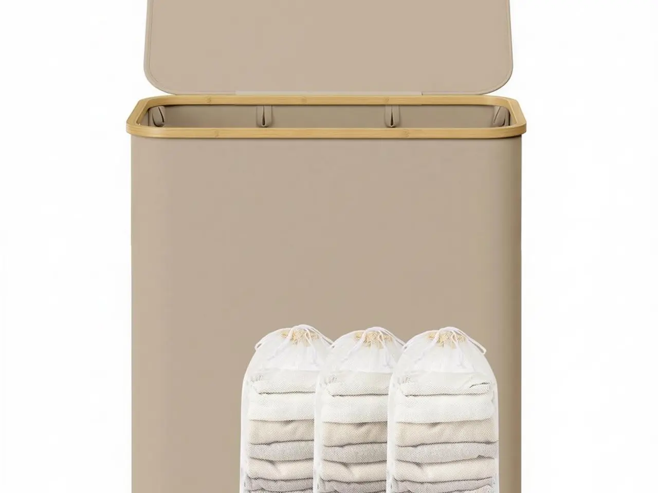 Billede 2 - Vasketøjskurv med låg og 3 rum 150 l - camel brown
