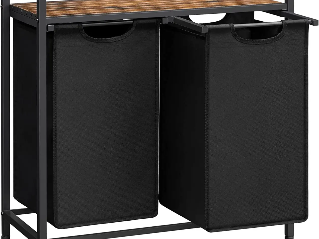 Billede 1 - Vasketøjskurv med 2 rum 2 x 46 l, 73 × 33 × 72 cm, rustik brun/sort