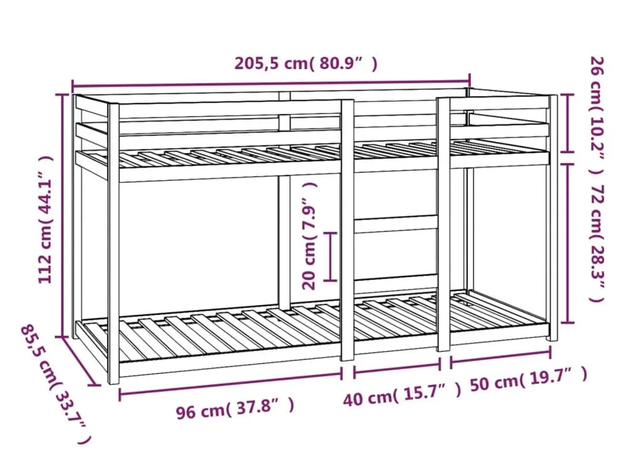 Billede 8 - Køjeseng 80×200 cm i massivt fyrretræ - hvid