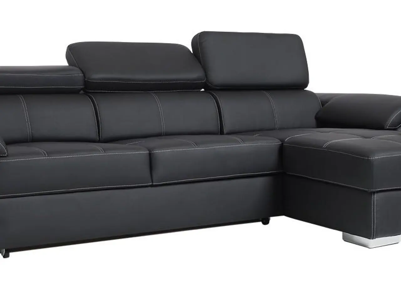 Billede 5 - Stitch sovesofa med chaiselong, højrevendt - sort PU læder og sengeudtræk