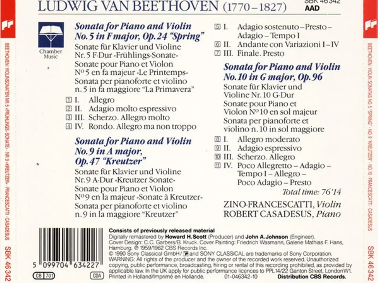 Billede 2 - Beethoven* - Zino… – Violin Sonatas No. 5… – CD