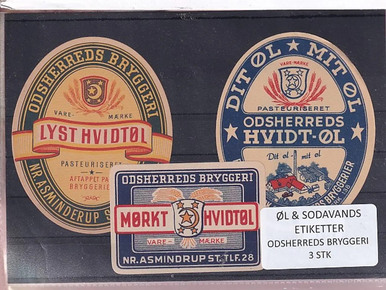 Billede 1 - Øl og Sodavandsetiketter - Odsherreds Bryggeri - Nr. Asmindrup - 3 Stk.