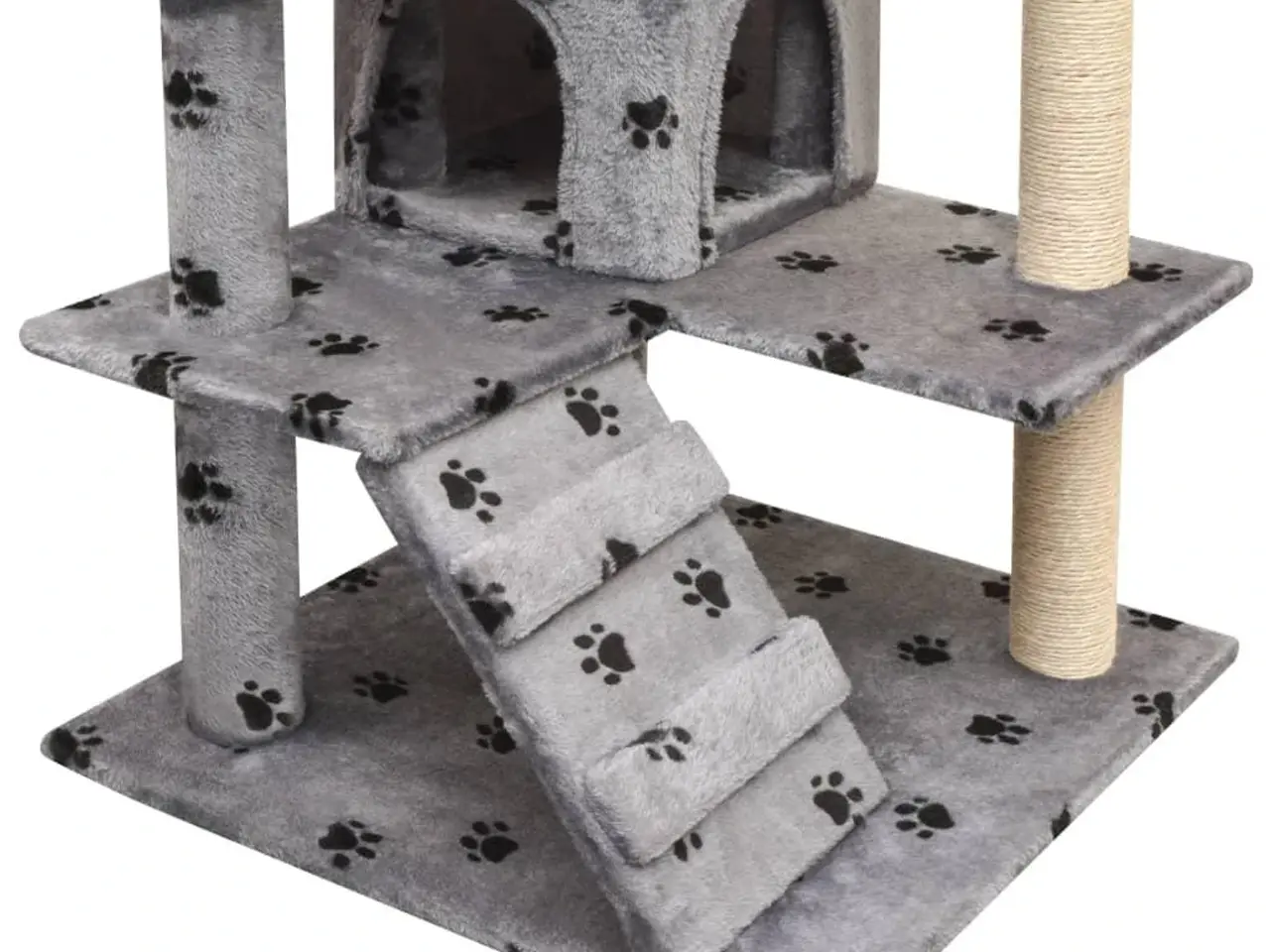 Billede 3 - Kradsetræ til katte med sisal 125 cm - grå med poteprint