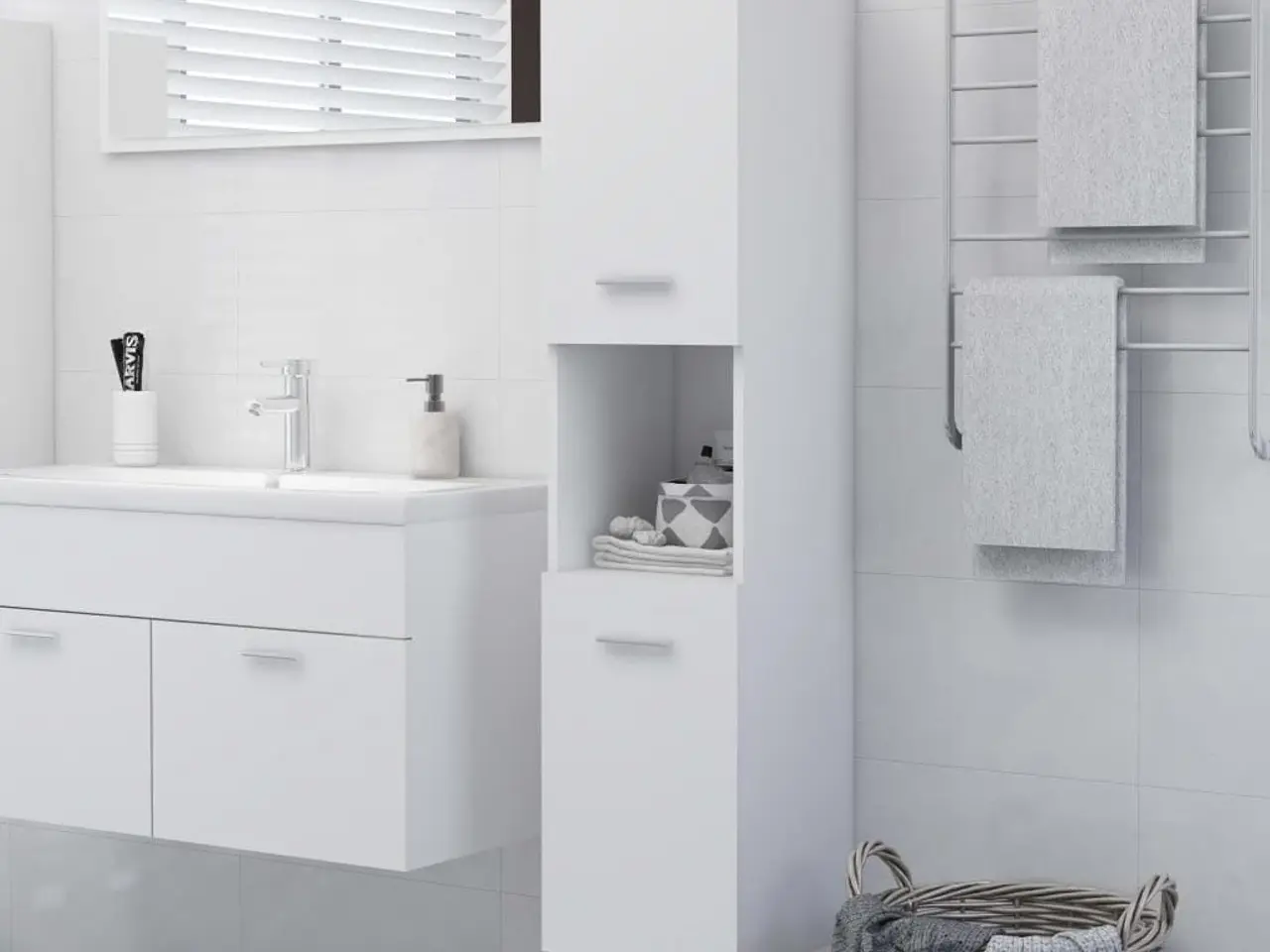 Billede 1 - Badeværelsesskab 30x30x130 cm konstrueret træ hvid