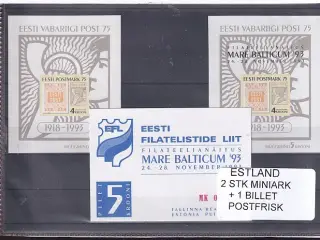 Estland - 2 Stk. Miniark + Billet - Postfrisk