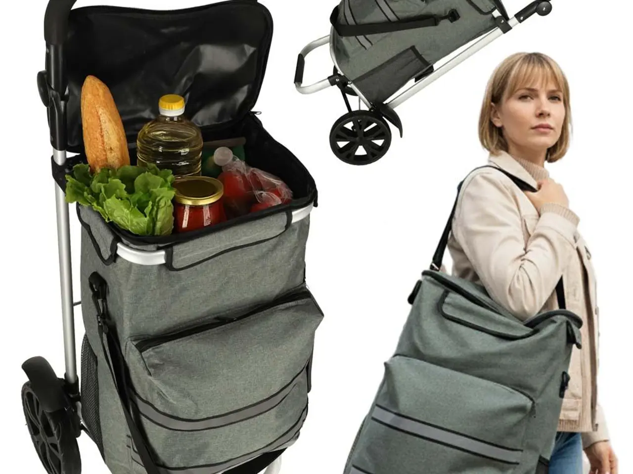 Billede 14 - Indkøbsvogn på hjul med stel 100 cm - grå, 40 l