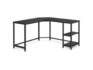L-formet hjørneskrivebord 138 × 138 × 76 cm - gaming- og arbejdsbord med 2 opbevaringshylder, sort trælook