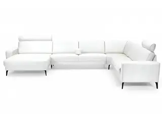 Hjort Knudsen Esbjerg Hvid læderhjørnesofa med XL Chaiselong - Højrevendt