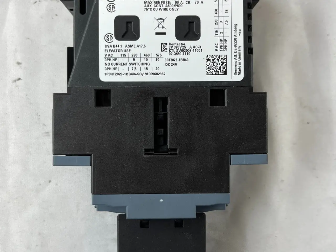 Billede 2 - Siemens 3RT2026 kontaktor 3P 25A 24V DC w/ 3RH2911