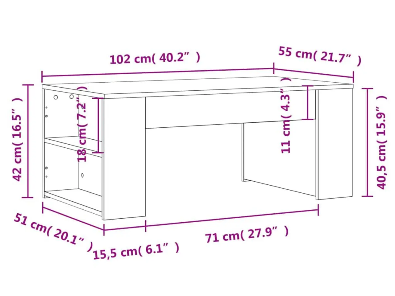 Billede 9 - Sofabord i konstrueret træ - 102 × 55 × 42 cm, sort