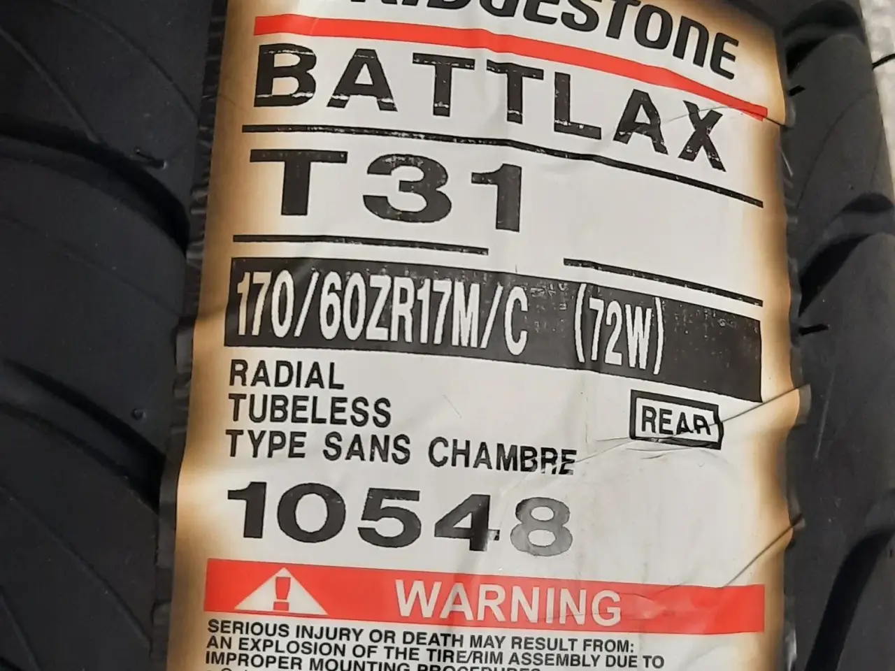 Billede 1 - Bridgestone dæk 170/60-17 T31