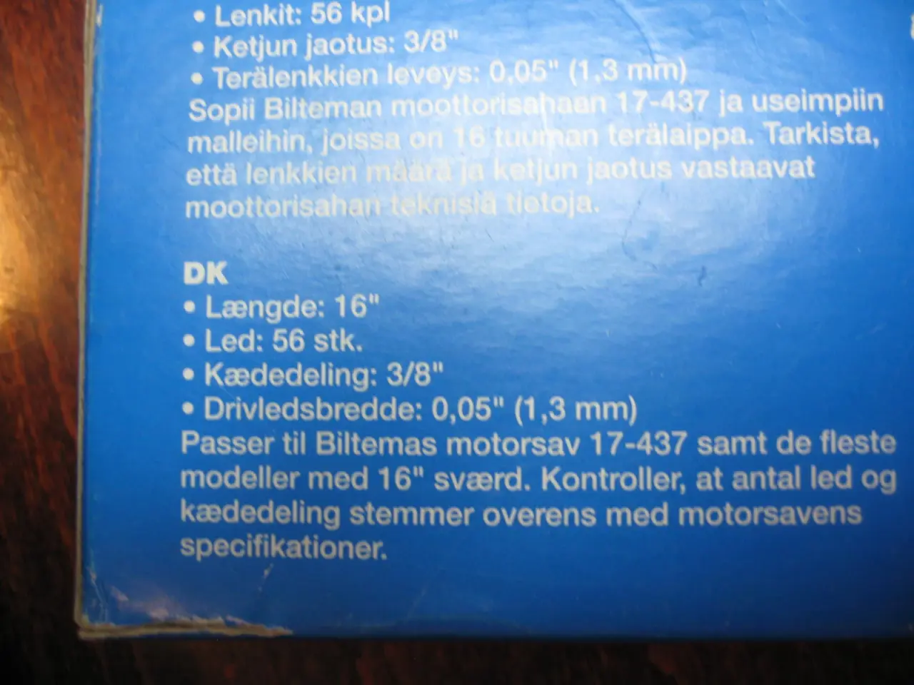 Billede 2 - Motorsavskæde 16" / 41 cm / 3/8" / 1,3 mm / 56 led
