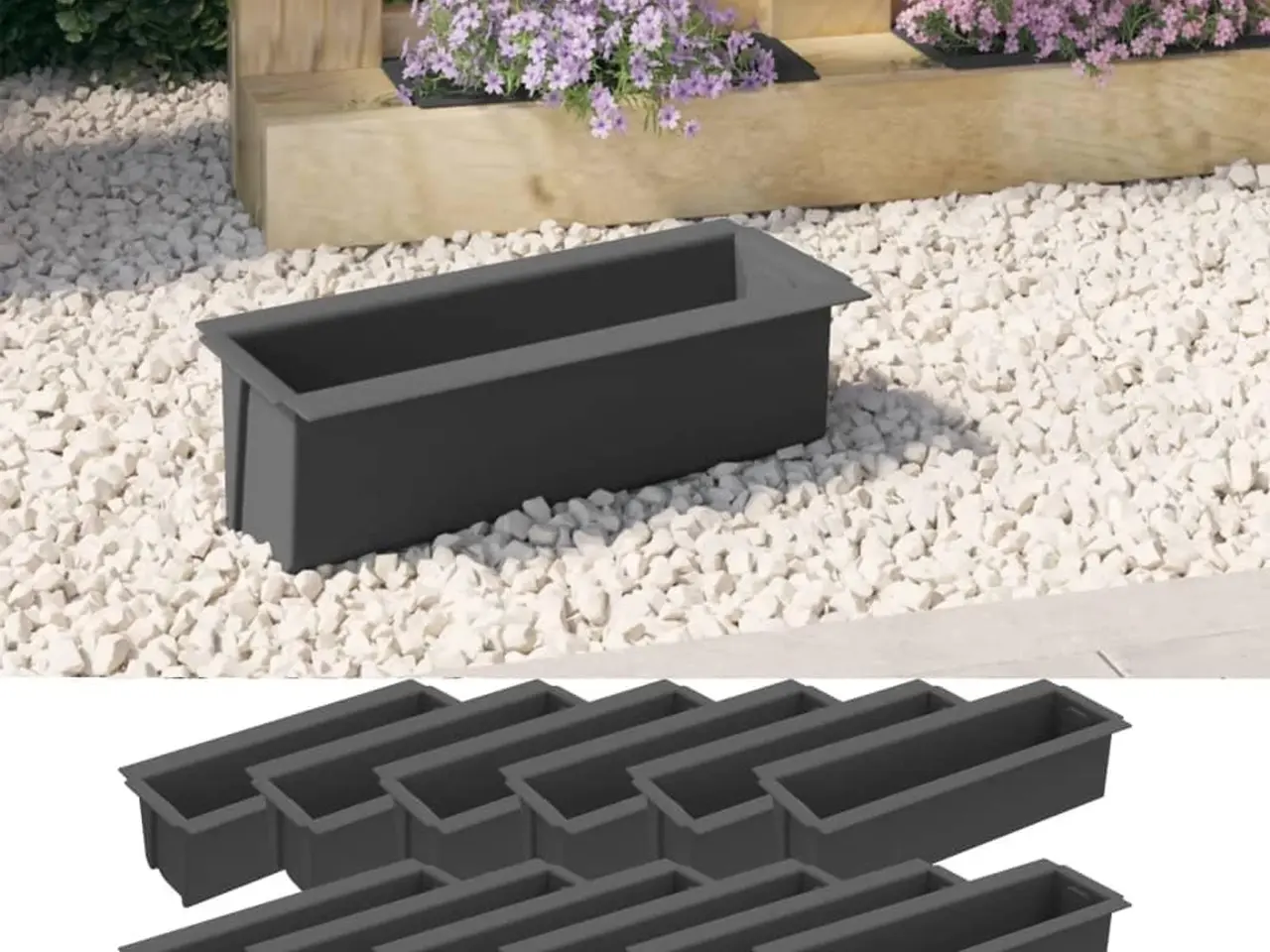 Billede 3 - Blomsterkasser til Euro‑paller - 12 stk., 36×13,5×9,5 cm, PP, grå