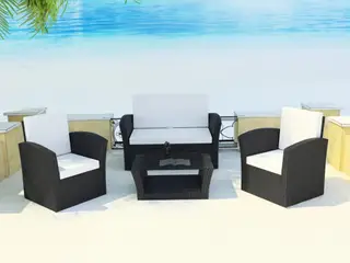 Haveloungesæt i polyrattan - 4 dele med hynder, sort