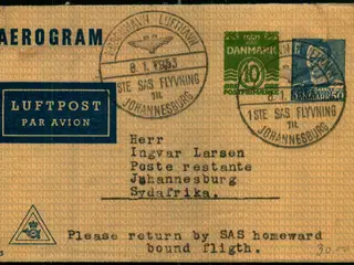 Luftpost Brev fra Danmark til Syd Afrika - 8 - 1 - 53 - Første Flyvning !