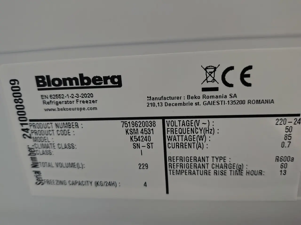 Billede 4 - Køl/frys, Demomodel BLOMBERG