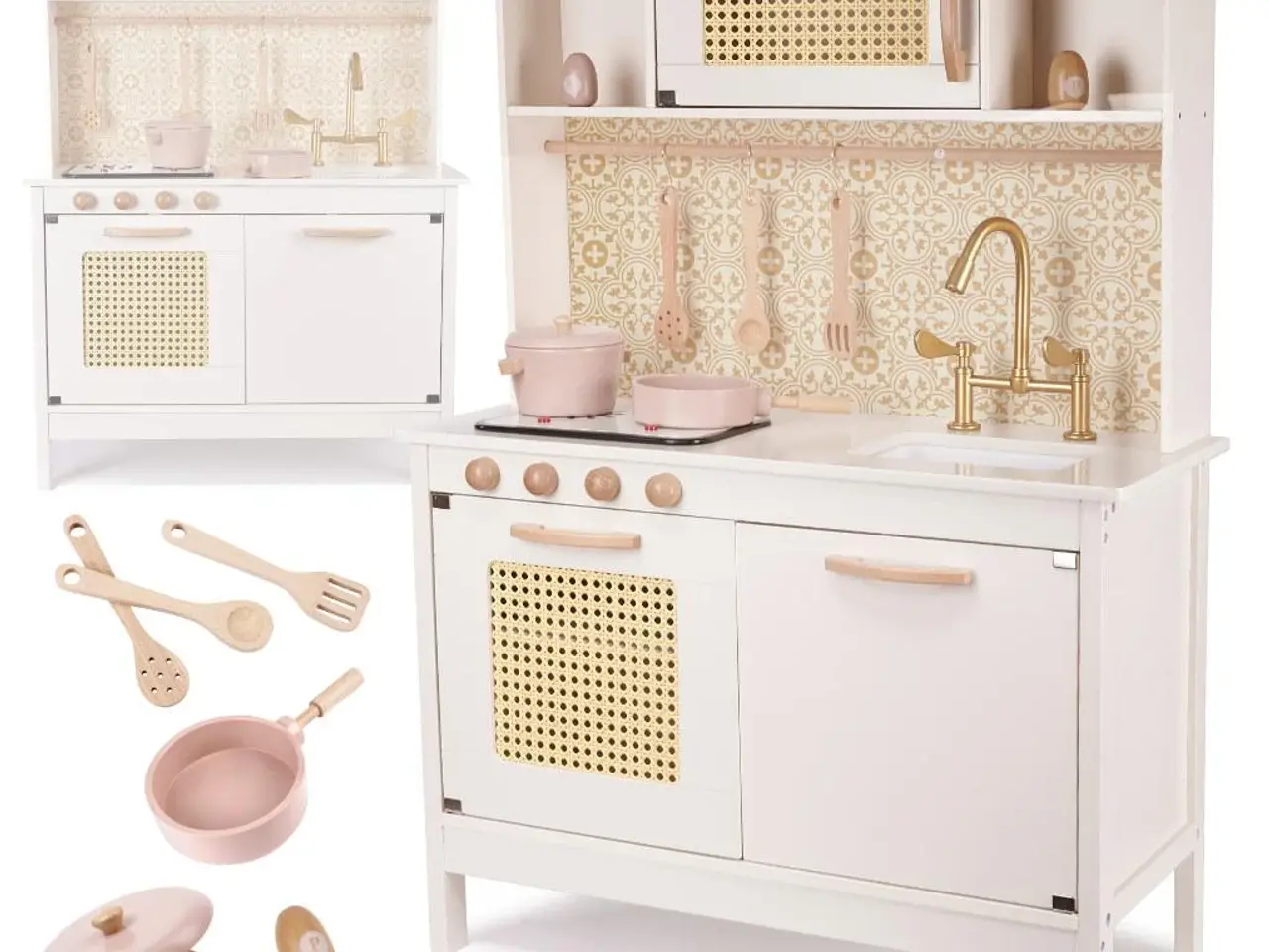 Billede 12 - Legekøkken i træ med retro look og boho tilbehør - MDF, lys og lyd