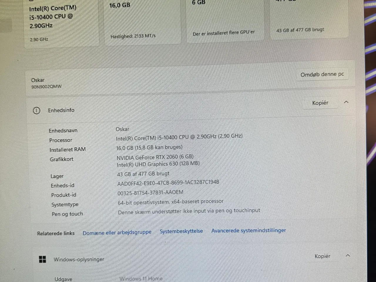 Billede 8 - Lenovo Gaming PC sæt(RTX2060 6GB, 512GB SSD)