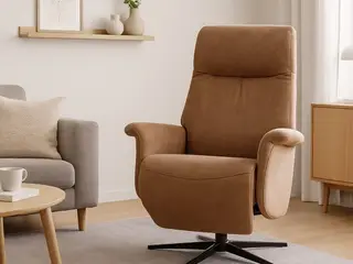 Tristan lænestol m. indbygget skammel og manuel justering - Almond Bull microfiber læder