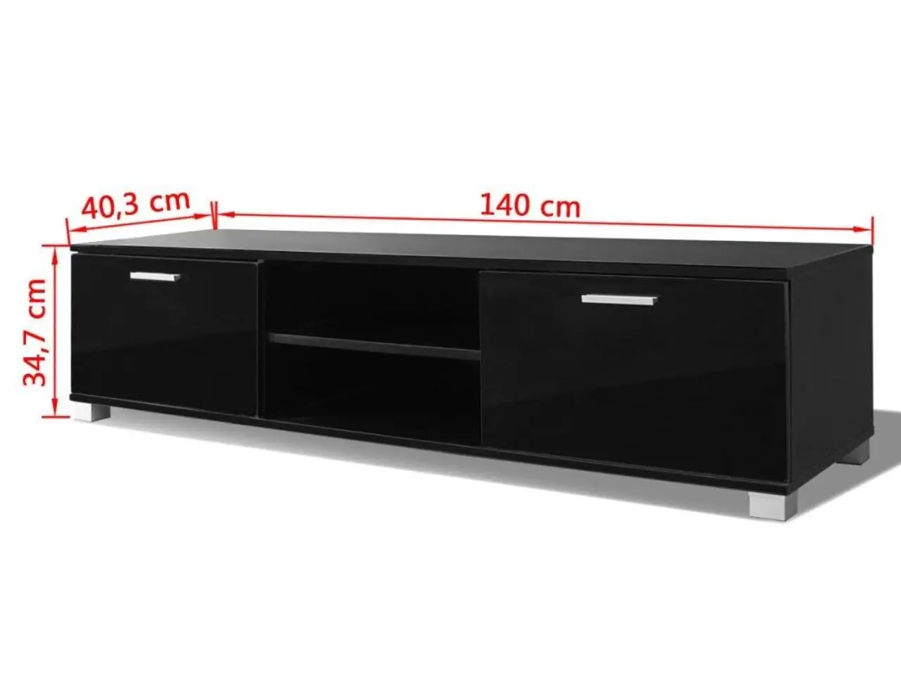 Billede 5 - Tv-bord i sort højglans - 140 × 40,5 × 35 cm med opbevaring