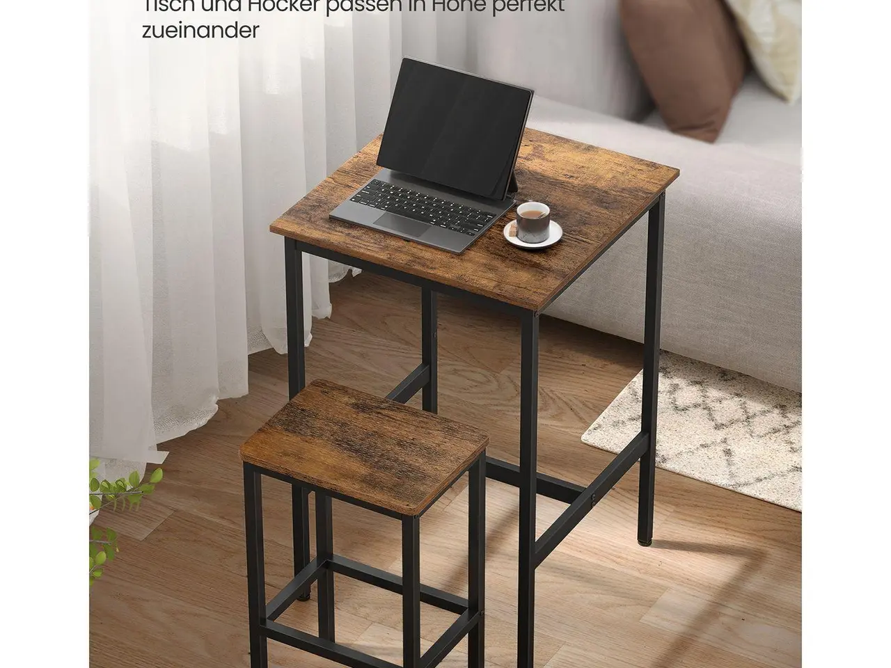 Billede 4 - Barsæt med bord og 2 barstole - vintagebrun/sort