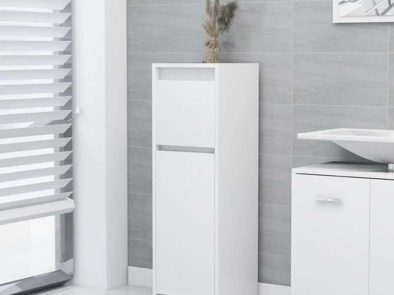 Billede 1 - Badeværelsesskab 30×30×95 cm i hvidt konstrueret træ