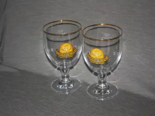 2 Grimbergen øl glas med guldkant og motiv