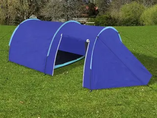 Campingtelt 4 personer marineblå og lyseblå
