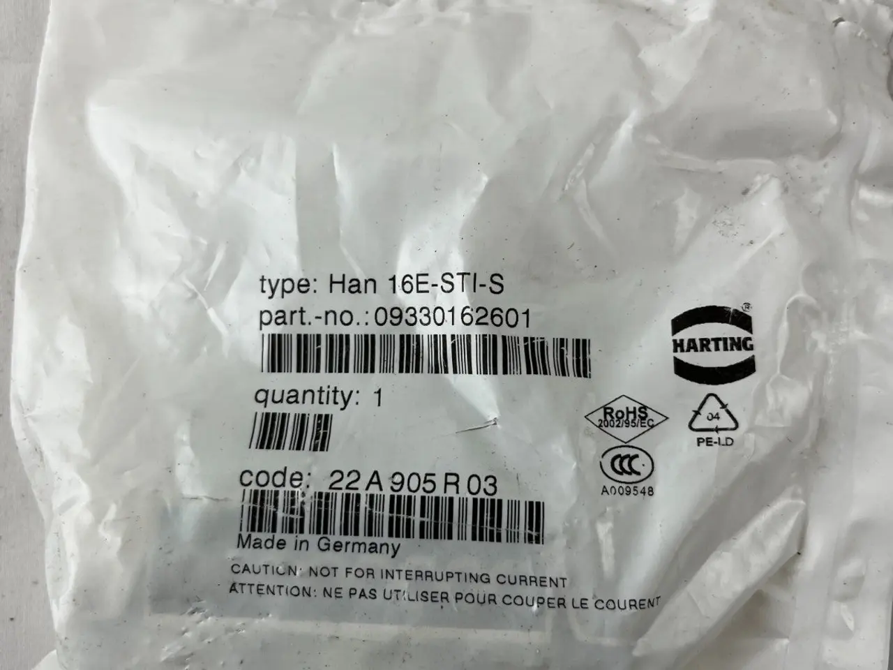 Billede 3 - Harting Han 16E-STI-S stik Insert 16+PE 500V 16A