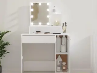 Makeupbord med LED-lys 86,5x35x136 cm hvid
