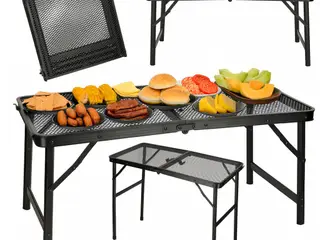 Sammenklappeligt rejse- og campingbord i aluminium med jernnet - 80 × 40 × 66/37 cm, sort