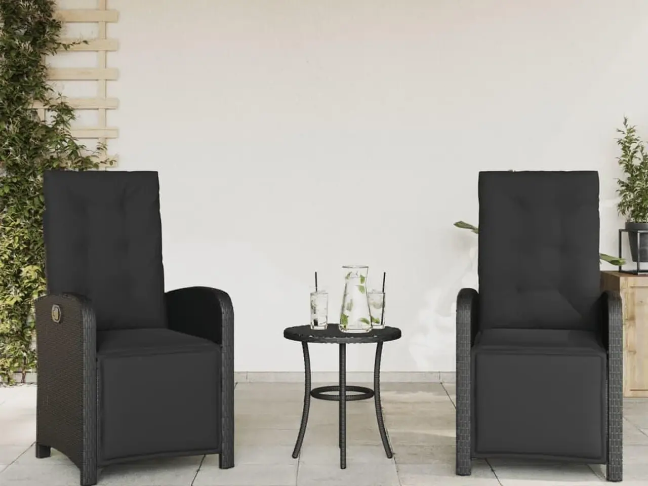Billede 1 - Havestole 2 stk. med lænefunktion og fodstøtte polyrattan sort