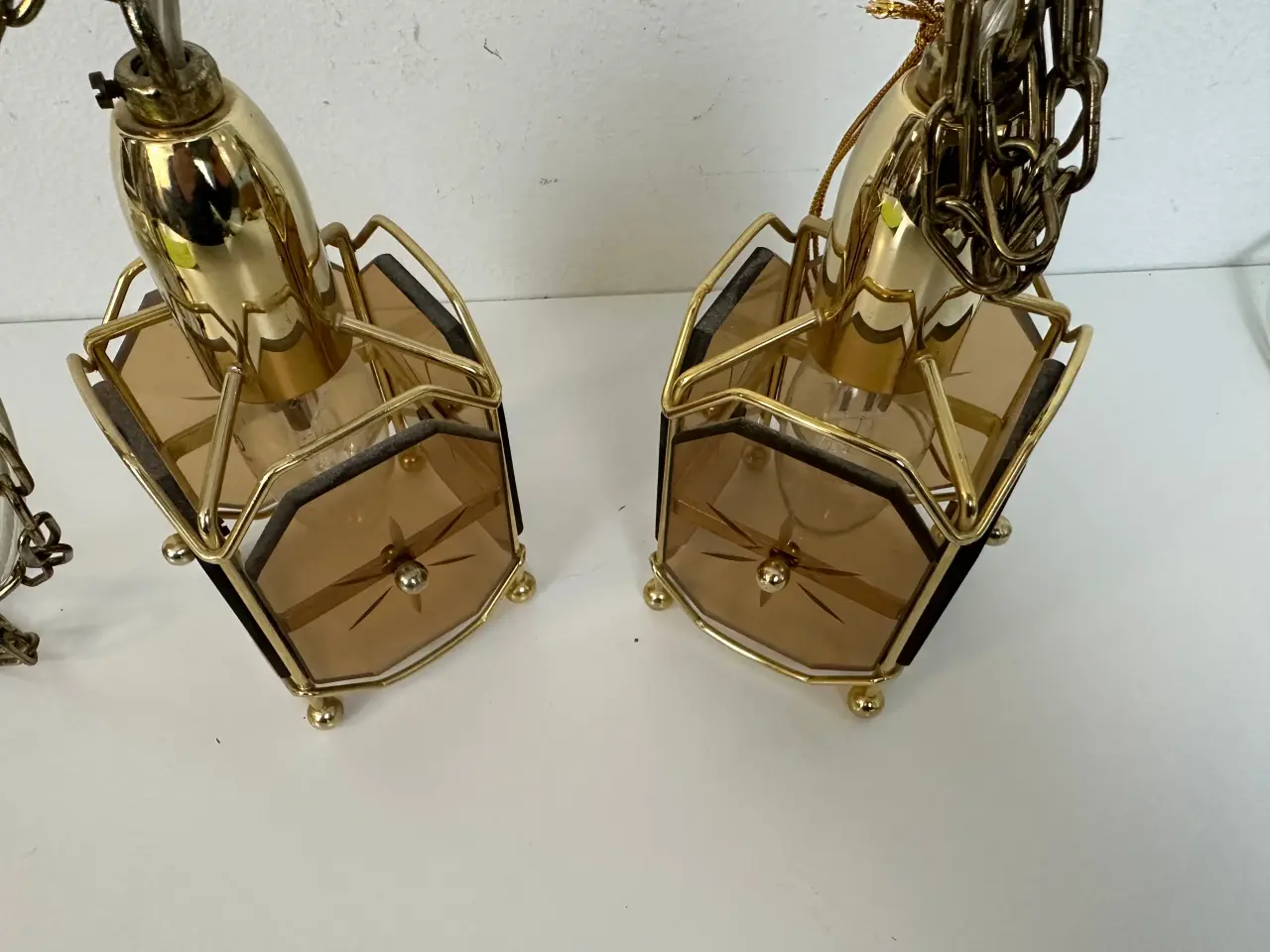 Billede 5 - 2 stk retro pendler i messing / glas