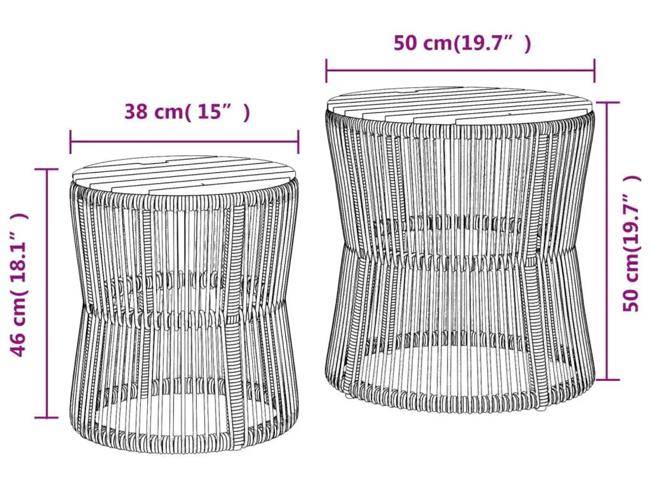 Billede 11 - Haveborde sæt á 2 med træplade - polyrattan, sort/brun