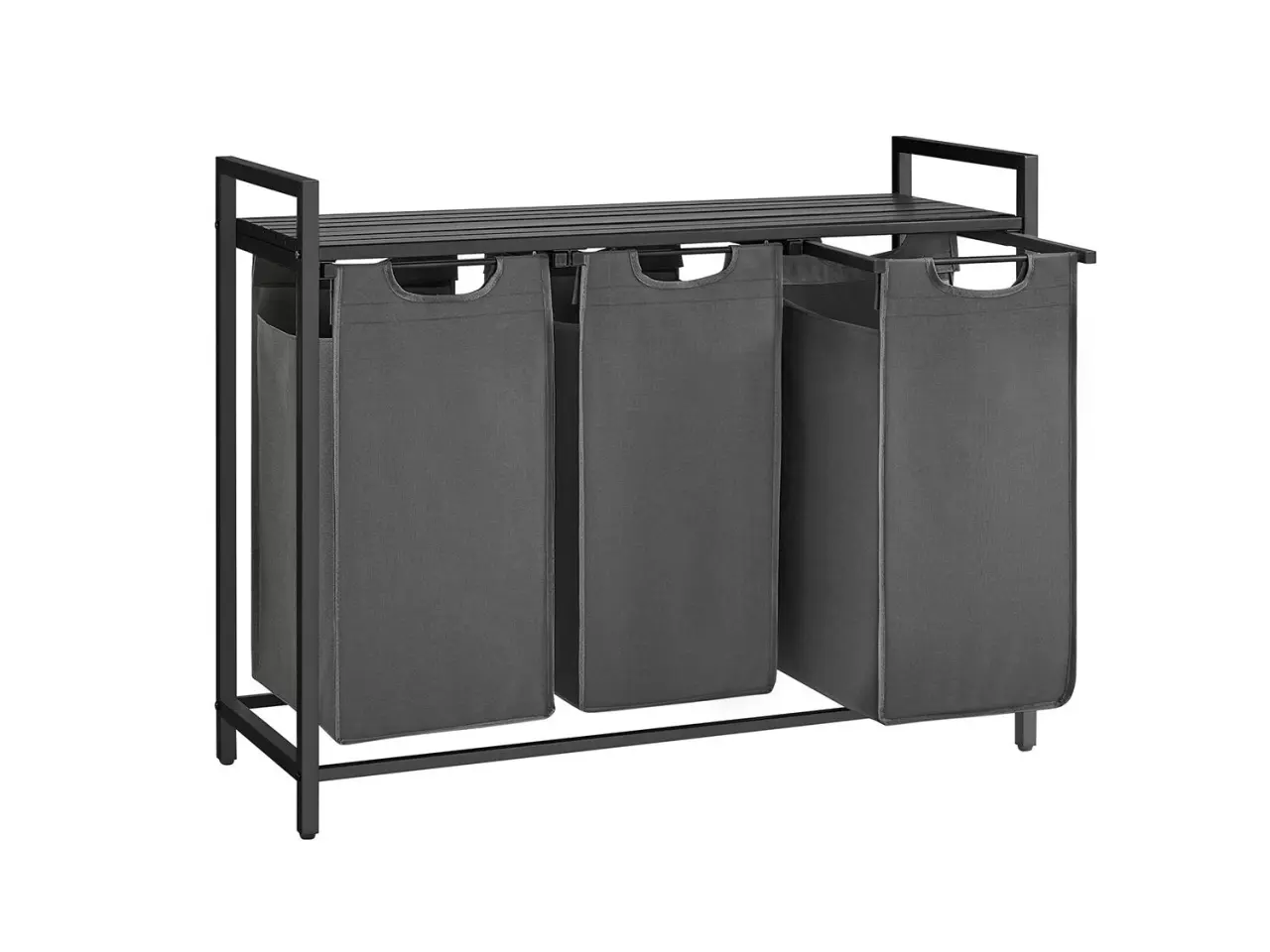Billede 1 - Vasketøjskurv med 3 rum udtrækkelige poser, hylde, metalstel, 3 x 38 l, 92,5 × 33 × 72 cm, sort/grå