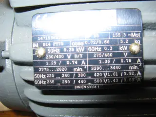 0.25 kw motor 400 volt