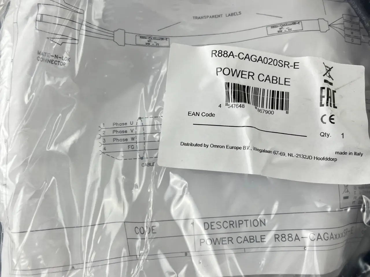 Billede 4 - Omron R88A-CAGA020SR-E servomotor Power kabel 20 m