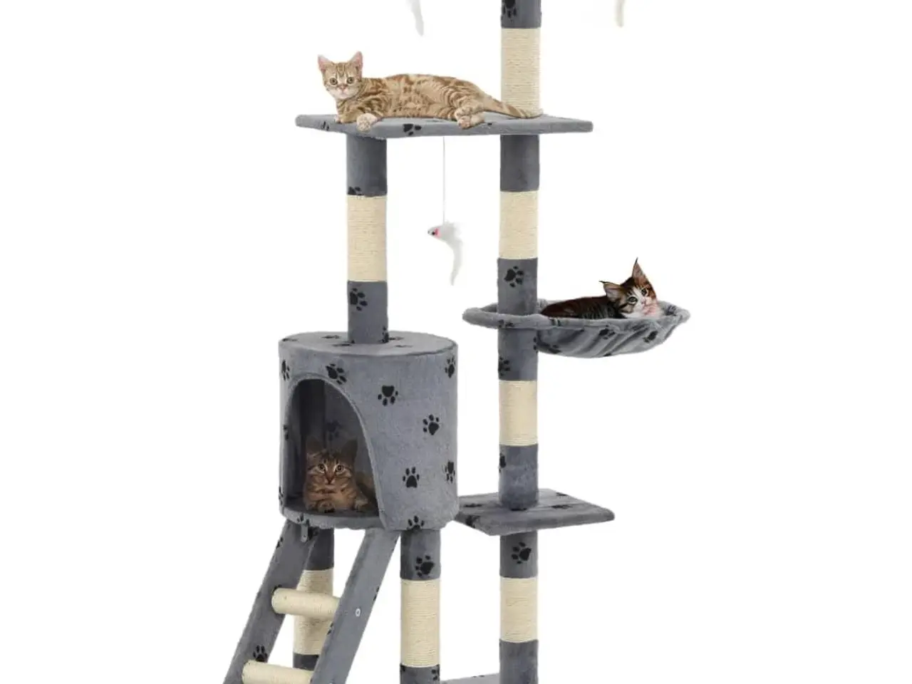 Billede 1 - Kradsetræ til katte 138 cm - grå med poteprint og sisalstolper