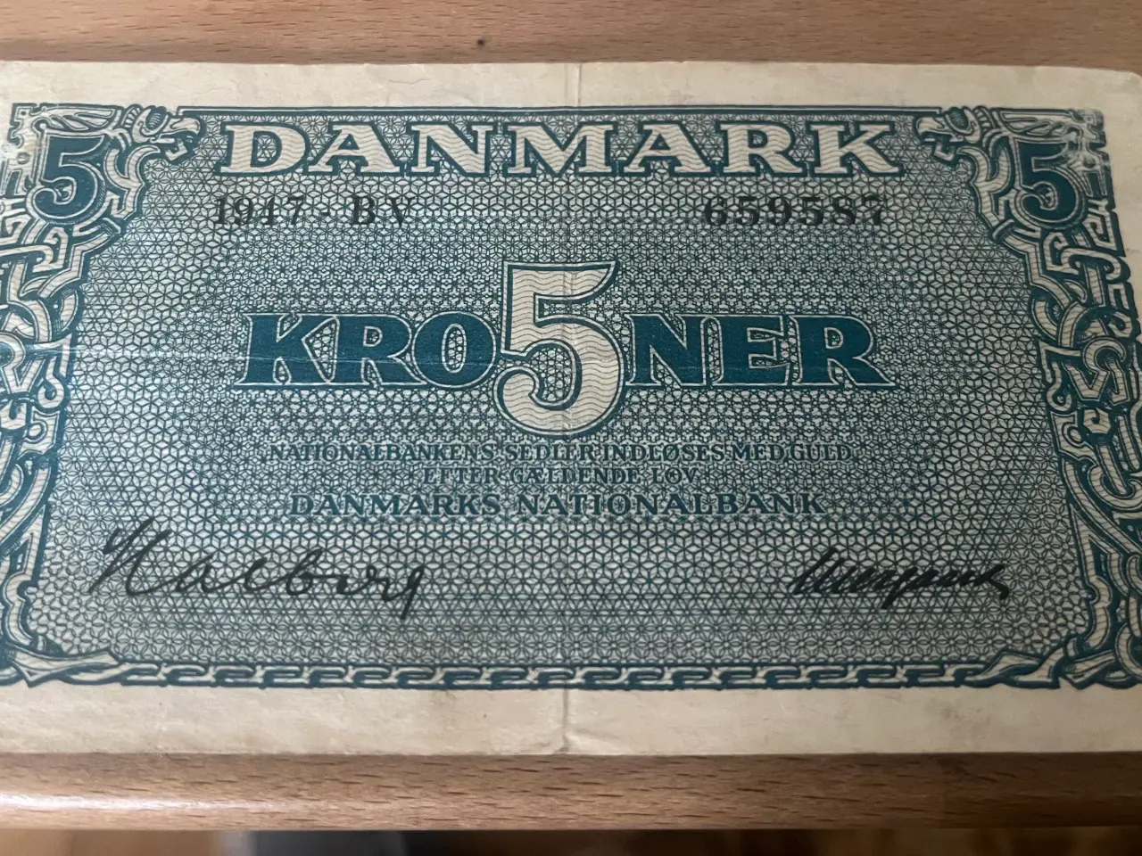 Billede 1 - Gammel dansk 5 kroners seddel fra 1947