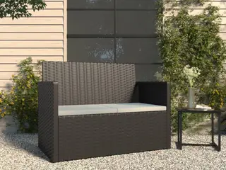 Havebænk med hynder 105 cm polyrattan sort
