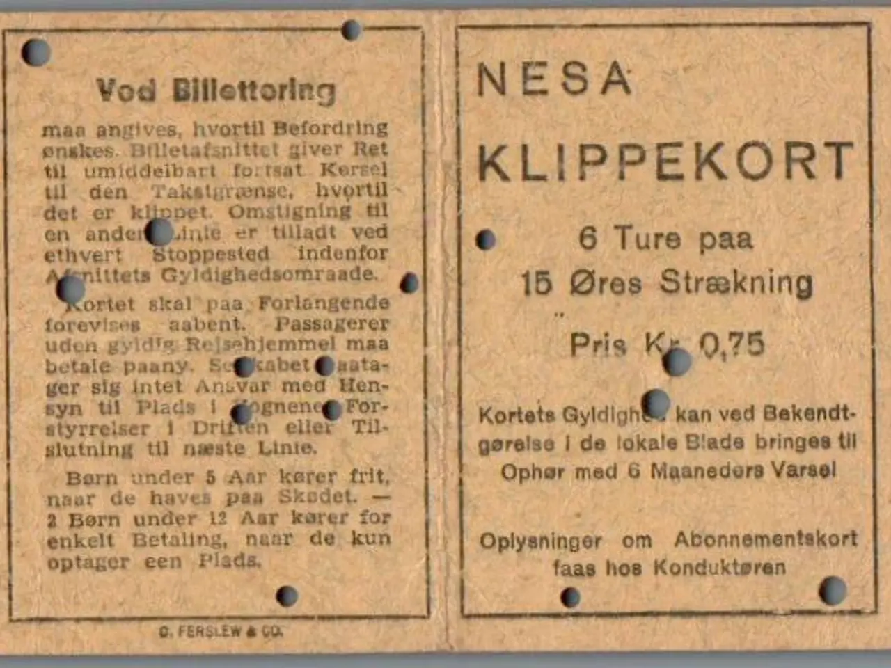 Billede 1 - NESA - Klippekort - 6 ture på 15 øres strækning - 0,75 kr.