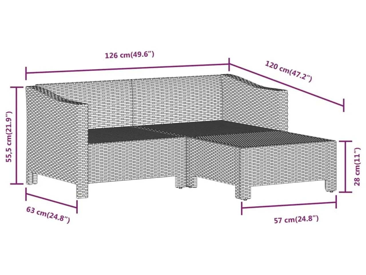 Billede 8 - Loungesæt til haven 3 dele med hynder polyrattan grå