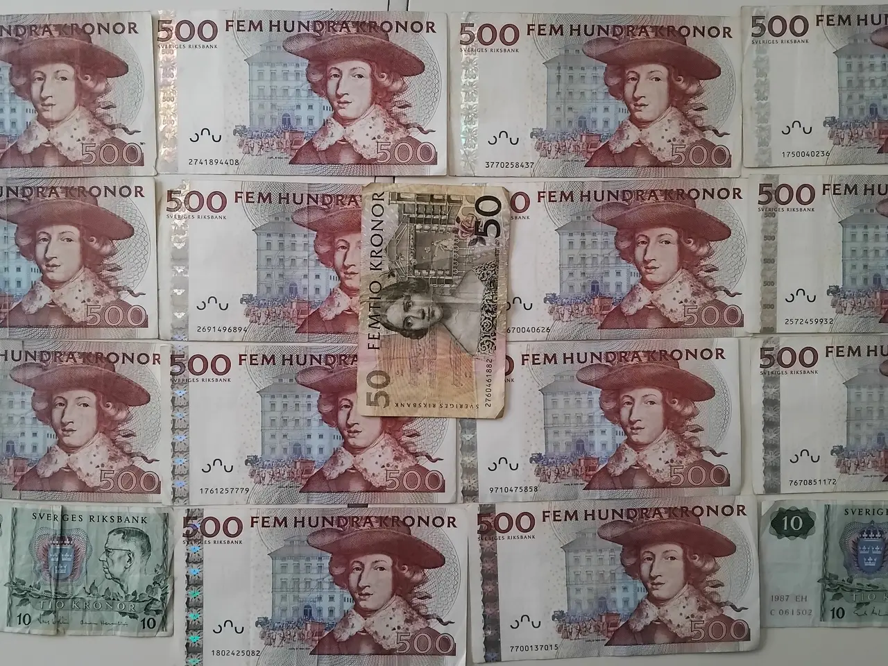 Billede 1 - SVERIGE SWEDEN 6570 SEK! 13 x 500Kr + 50 + 2 x 10