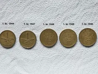Mønter gule 1 + 2 kr. m.m.