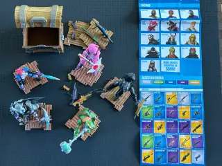 5 Fortnite figurer, 1 kiste, våben og byggeplader