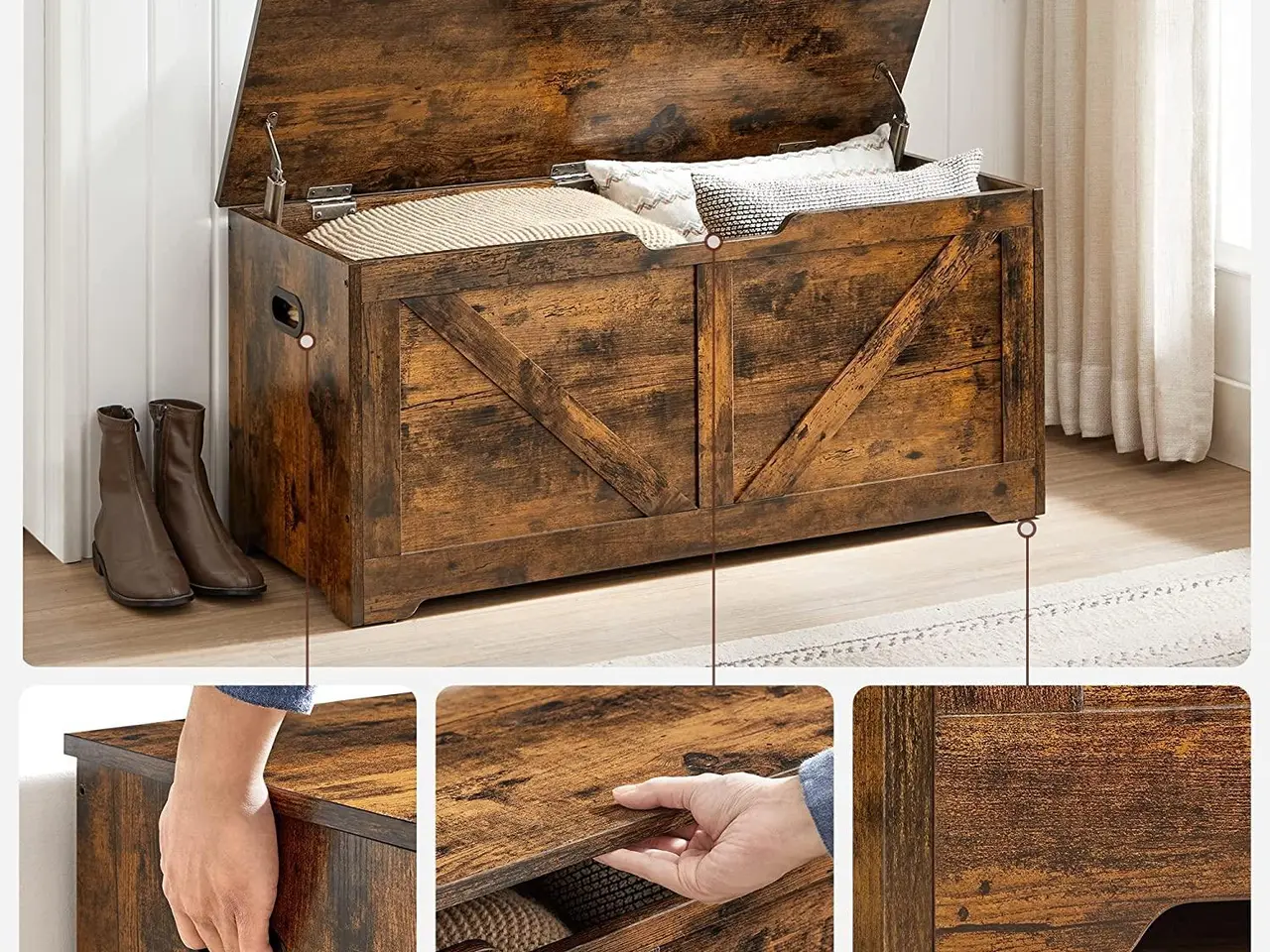 Billede 6 - Opbevaringsbænk trælook 100 × 40 × 46 cm, rustik brun
