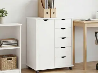 Rullende skab med hjul - hvid, 63,5 × 39 × 79 cm, massivt fyrretræ